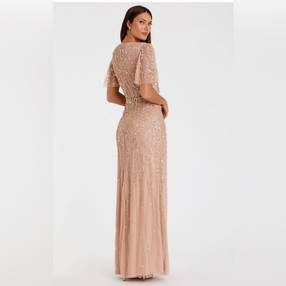 NWT | Mac Duggal 35109 Nude Pink Embellished Flutter Sleeve Gown Size 10 - Picture 4 of 13